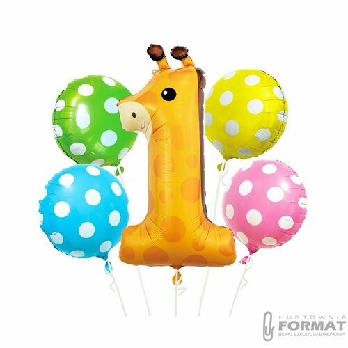 Balony foliowe - zestaw Żyrafa cyfra 1, Roczek 5sz 2