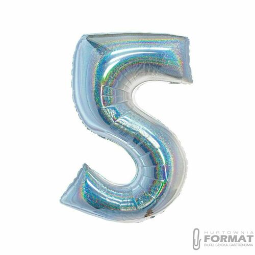Balon foliowy Cyfra 5, holograficzna srebrna 2
