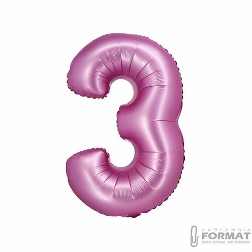 Balon foliowy Cyfra 3 satynowa różowa 76 cm 2