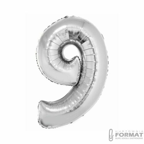 Balon foliowy Smart, Cyfra 9, srebrna, 76 cm 2