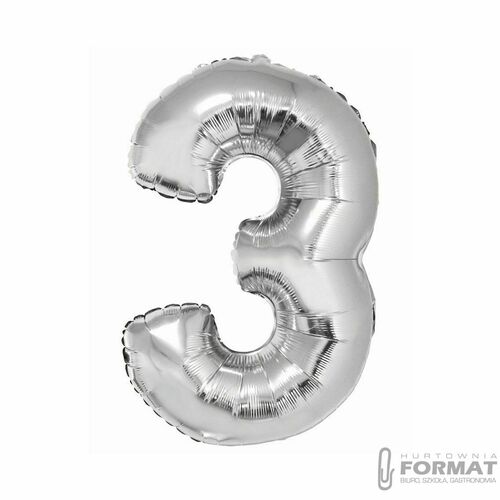 Balon foliowy Smart, Cyfra 3, srebrna, 76 cm 2