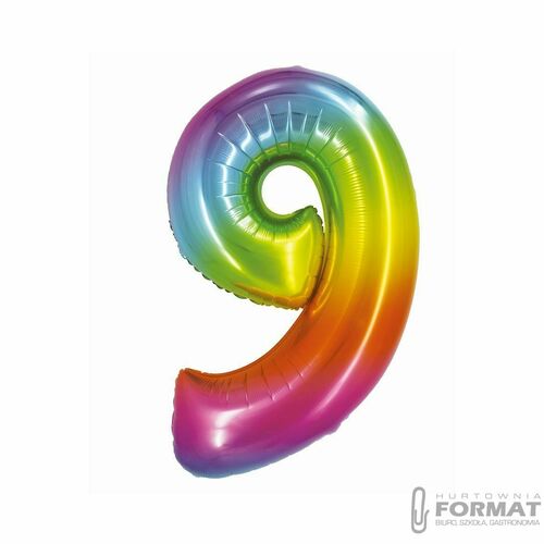 Balon foliowy Smart, Cyfra 9, tęczowa, 76 cm 2