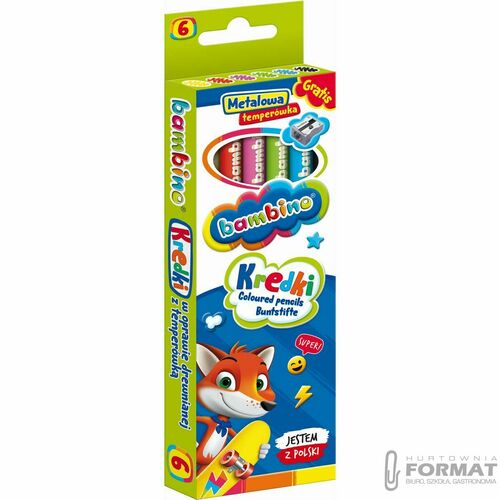 KREDKI BAMBINO GRUBE 6 SZT W OPRAWIE DREWNIANEJ GRATIS METALOWA TEMPERÓWKA 2