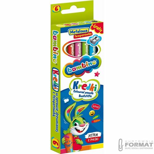 KREDKI BAMBINO GRUBE 6 SZT W OPRAWIE DREWNIANEJ GRATIS METALOWA TEMPERÓWKA 4