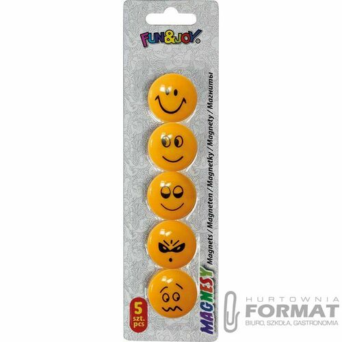 Magnes Fun&Joy Smiley okrągły pomarańczowy śr. 29mm 5 sztuk 2