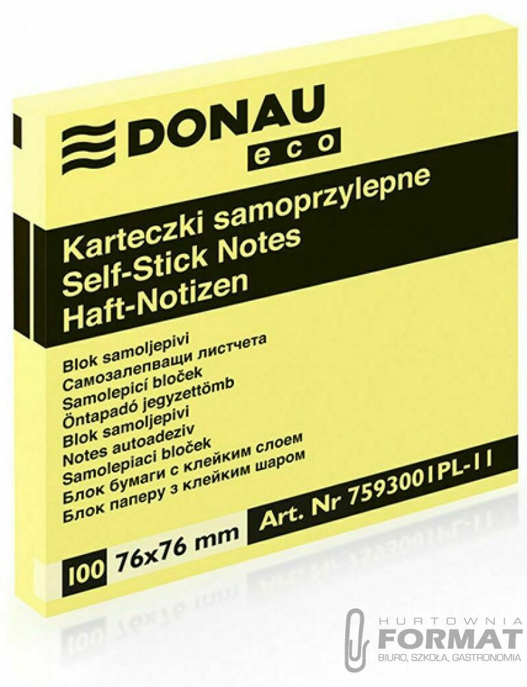 Notes samoprzylepny Donau Eco żółty 100k [mm:] 76x76 (7593001PL-11) 1