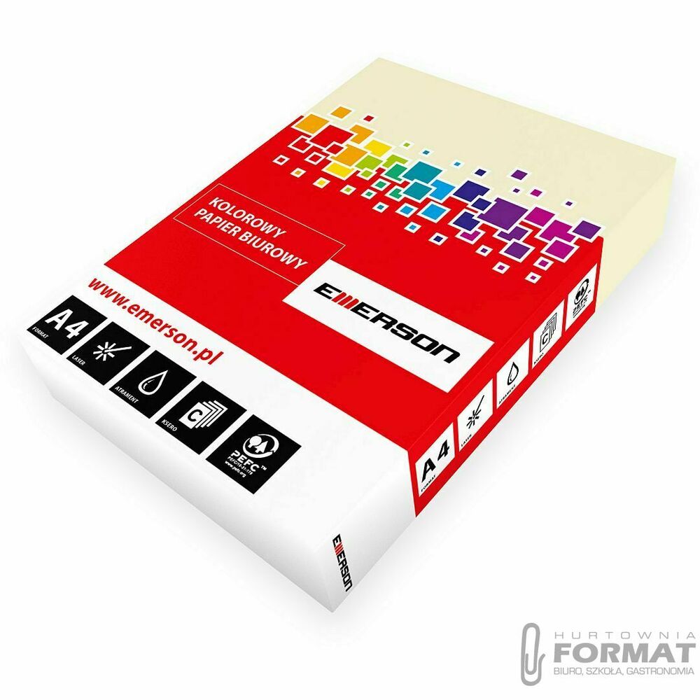 Papier kolorowy Emerson 6093 A4 kość słoniowa 160g (xem416093) 1