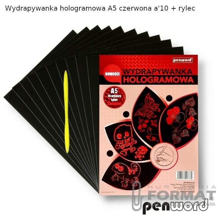 WYDRAPYWANKA HOLOGRAMOWA A5 CZERWONA a'10 + rylec HP-10 1