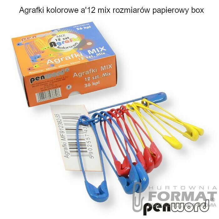 AGRAFKI KOLOROWE a'12 MIX ROZMIARÓW PAPIEROWY BOX 1