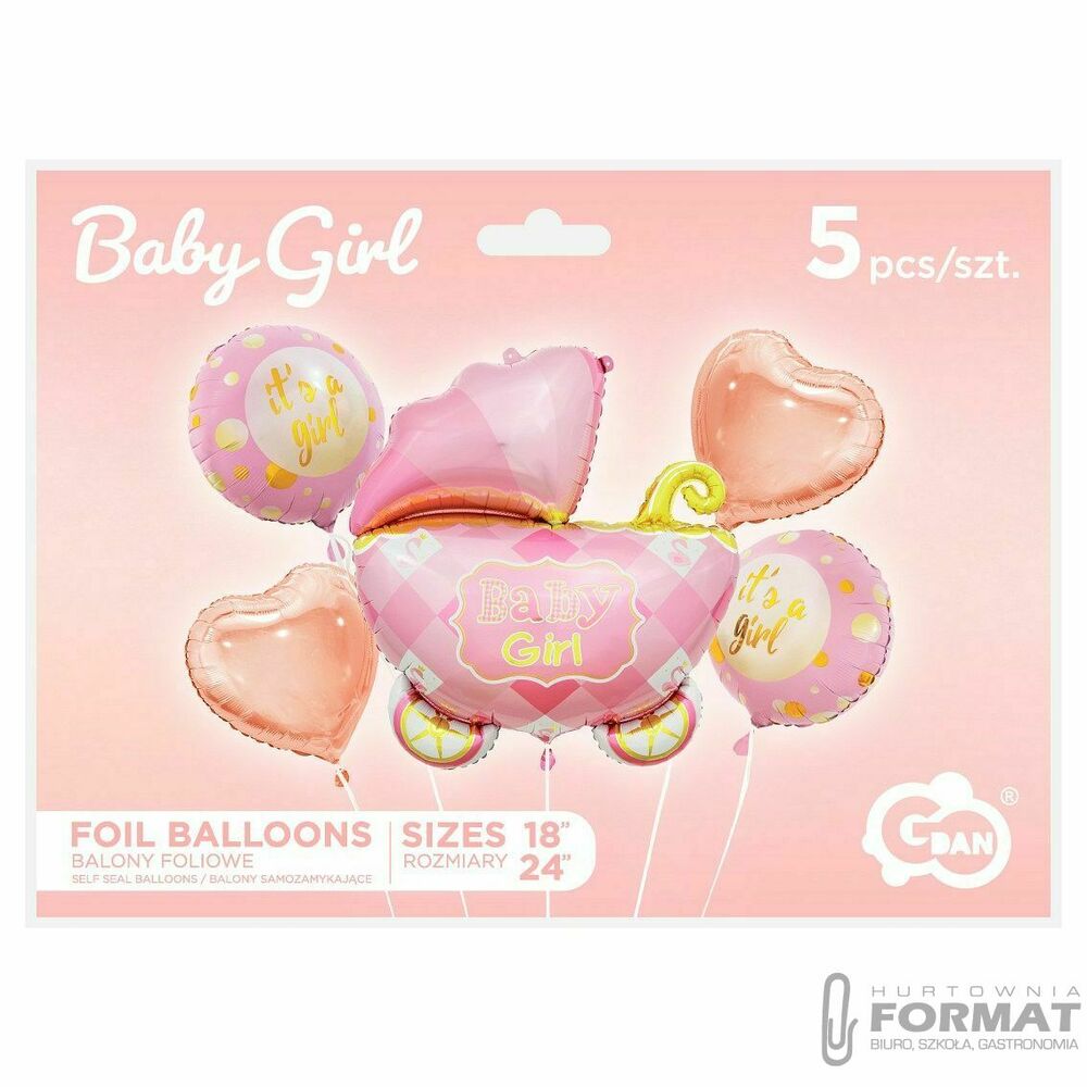 Balon foliowy Godan zestaw 5 szt. wózek różowy (BZ-HWZR) 1