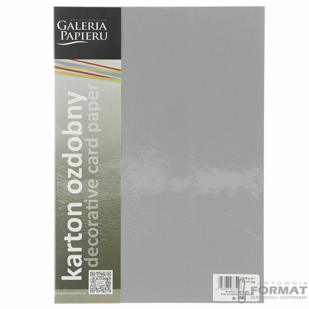 Papier ozdobny (wizytówkowy) Galeria Papieru millenium srebrny A4 srebrna 270g (200705) 1