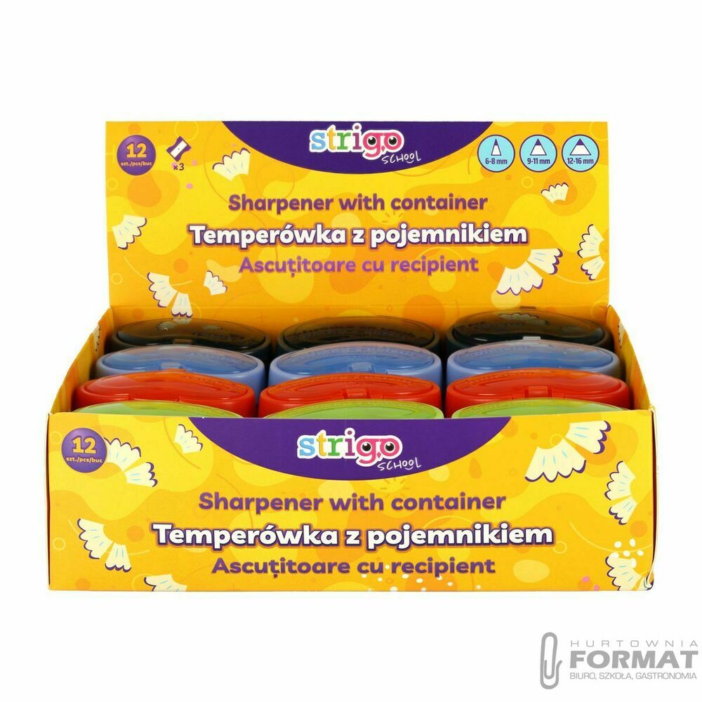 Temperówka Strigo z pojemnikiem na 3 grubości oł.i kredek mix (SSC386) 1