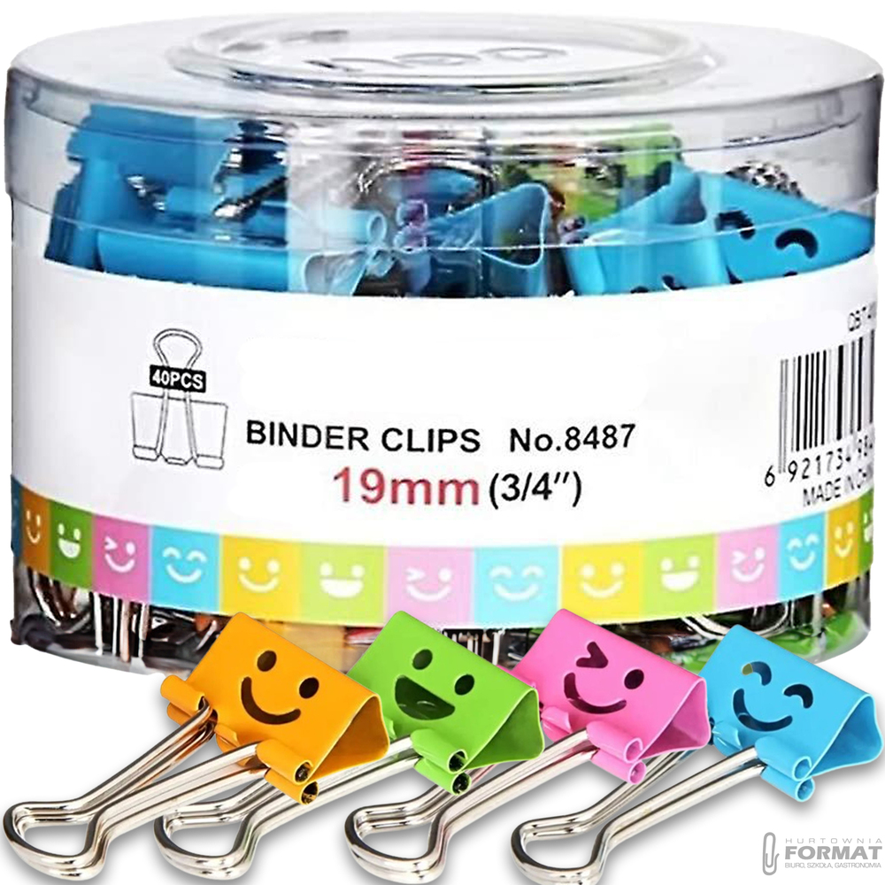 KLIPSY BIUROWE BINDER 19mm TUBA BUŹKI 40szt 4 KOLORY 1