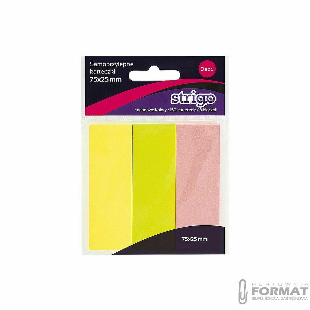 Notes samoprzylepny Strigo karteczki neonowe mix 150k [mm:] 75x25 (SSN007) 1