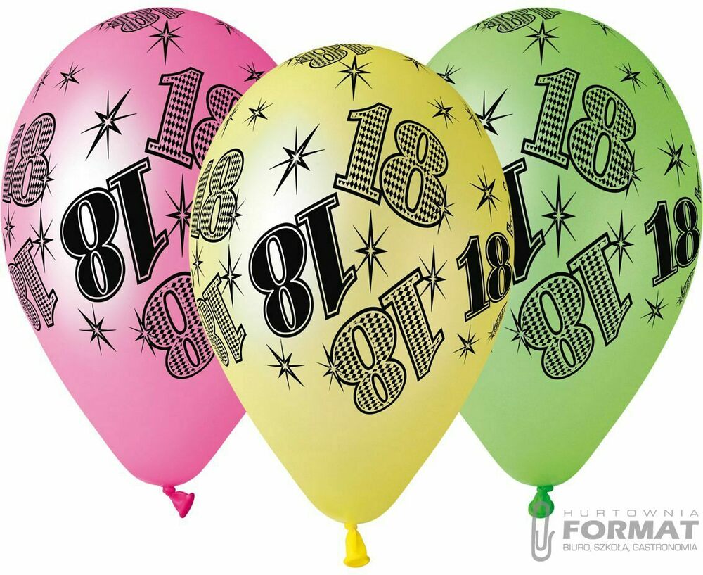 Balony Premium liczba "18" fluor. mix 12" 5 szt. 1