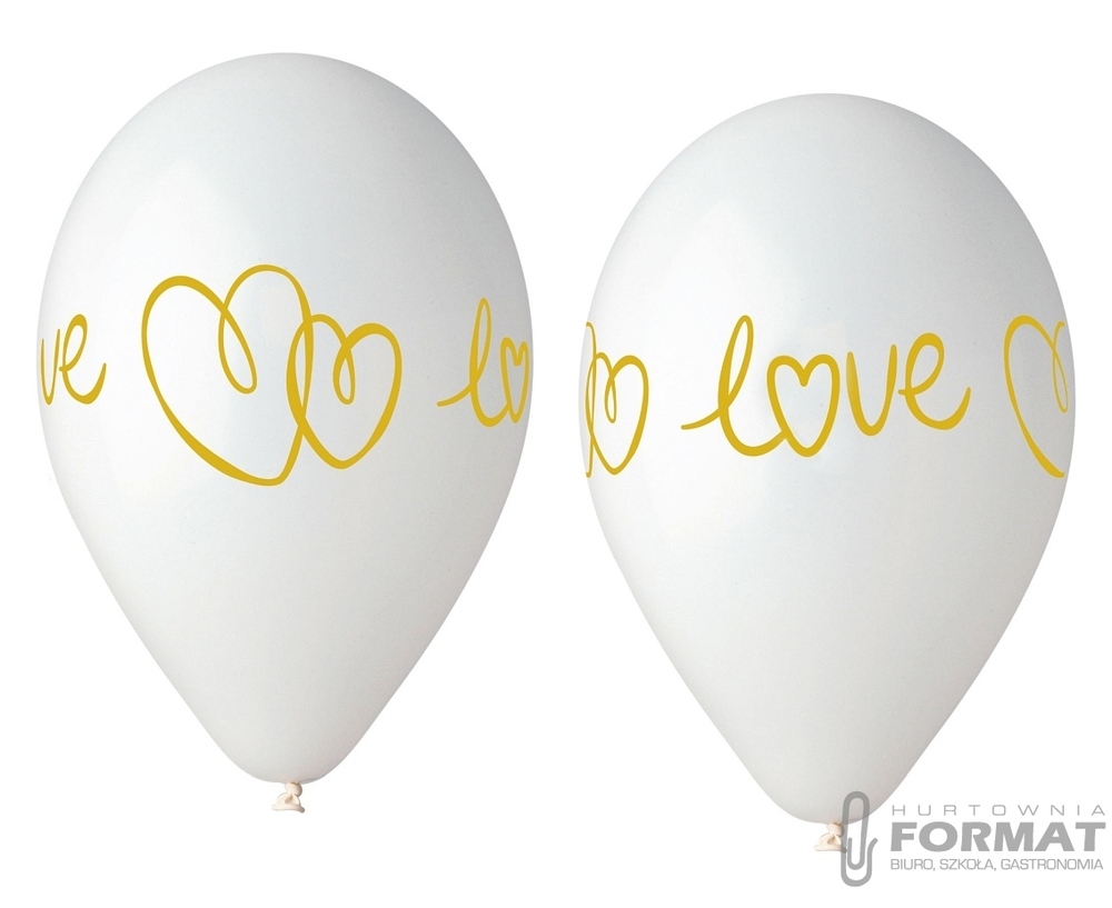 Balony Premium Hel "Love" białe 13" 5 szt. 1