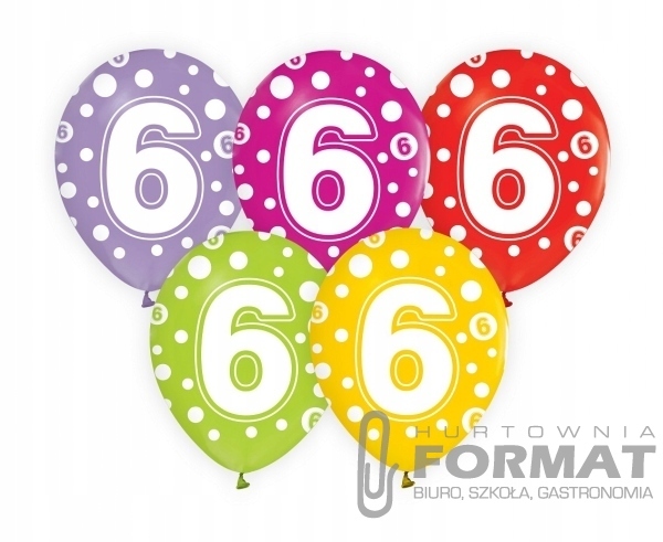 Balony CYFRA 6, miks kolorów, 30 CM – 5 szt. 1