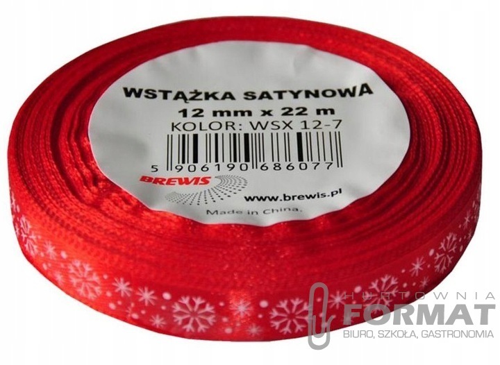 Wstążka satynowa czerwona płatki śniegu 1