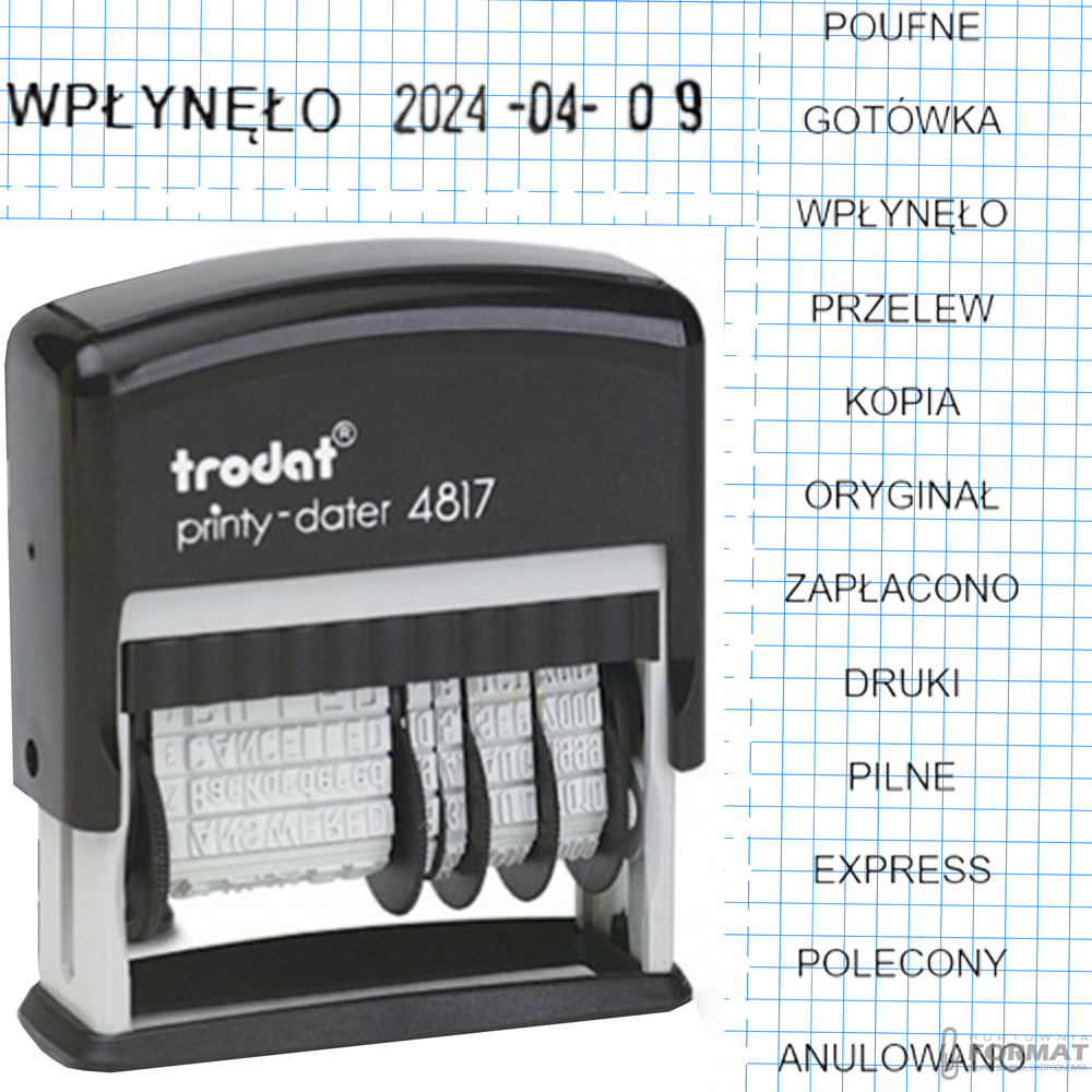 DATOWNIK Z HASŁAMI TRODAT 4817 CYFRA ROK MIESIĄC DZIEŃ CZARNY 1