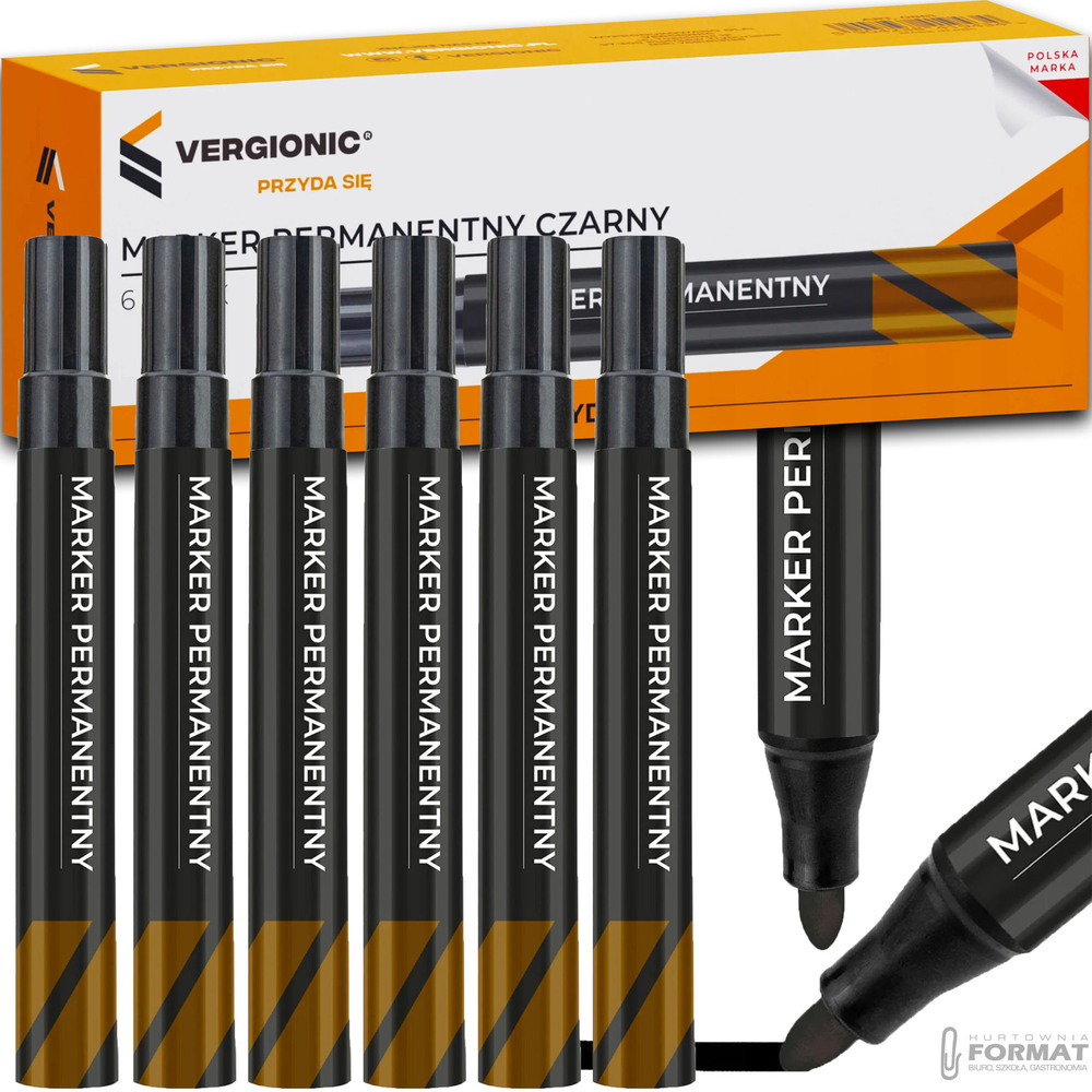 MARKER WODOODPORNY PERMANENTNY OKRĄGŁY PISAK MAZAK CZARNY 6 SZTUK 1
