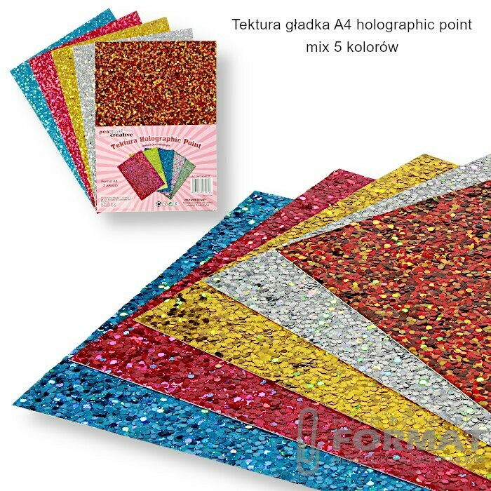 TEKTURA GŁADKA A4 HOLOGRAPHIC POINT MIX 5 KOLORÓW a'5 1