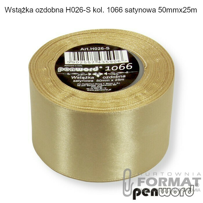 WSTĄŻKA OZDOBNA H026-S KOL. 1066 ZŁOTA SATYNOWA 50mmx25m 1
