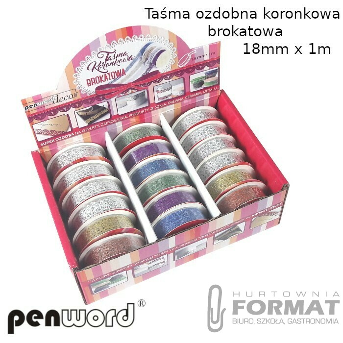 TAŚMA OZDOBNA KORONKOWA BROKATOWA 18mmx1m 1