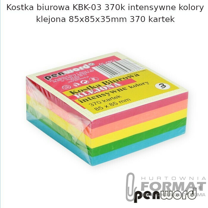 KOSTKA BIUROWA KBK-03 370k INTENSYWNE KOLORY KLEJONA 85x85x35mm 370 KARTEK 1