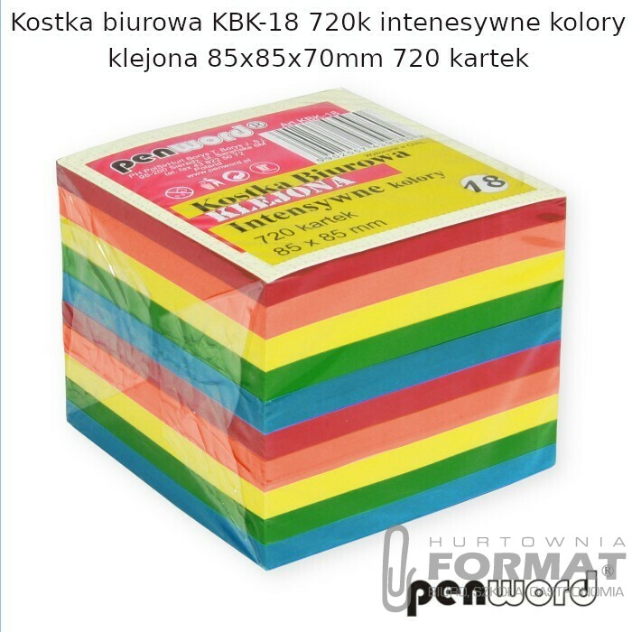 KOSTKA BIUROWA KBK-18 720k INTENSYWNE KOLORY KLEJONA 85x85x70mm 720 KARTEK 1