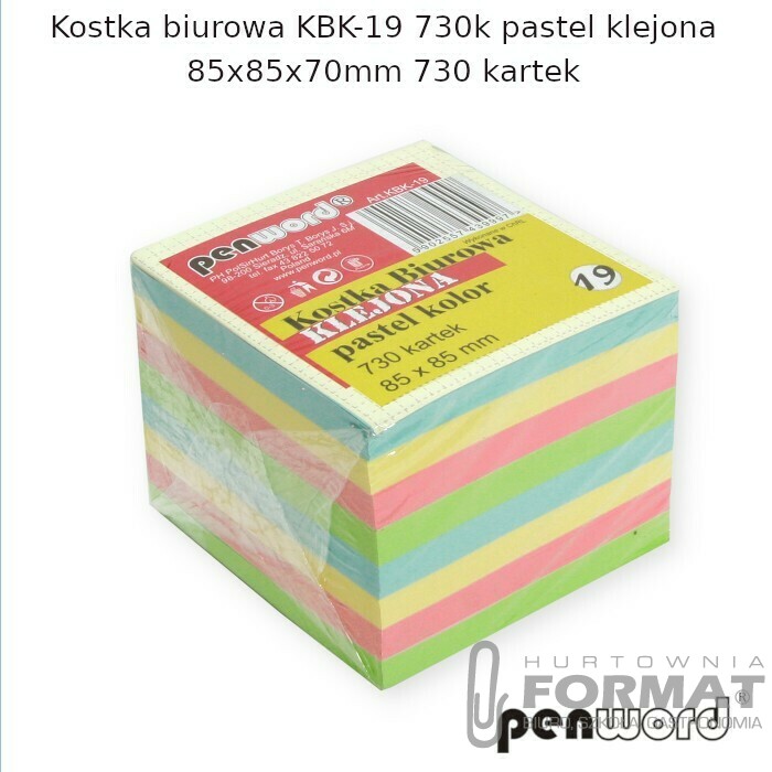 KOSTKA BIUROWA KBK-19 730k PASTEL KLEJONA 85x85x70mm 730 KARTEK 1