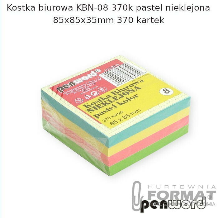KOSTKA BIUROWA KBN-08 370k PASTEL NIEKLEJONA 85x85x35mm 370 KARTEK 1