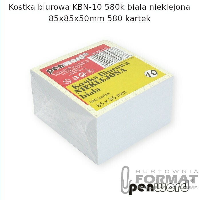 KOSTKA BIUROWA KBN-10 580k BIAŁA NIEKLEJONA 85x85x50mm 580 KARTEK 1