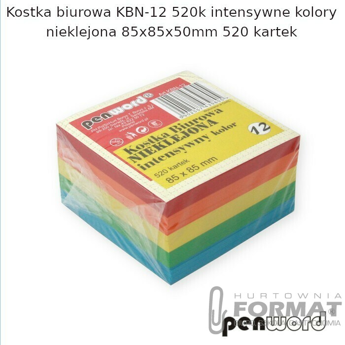 KOSTKA BIUROWA KBN-12 520k INTENSYWNE KOLORY NIEKLEJONA 85x85x50mm 520 KARTEK 1