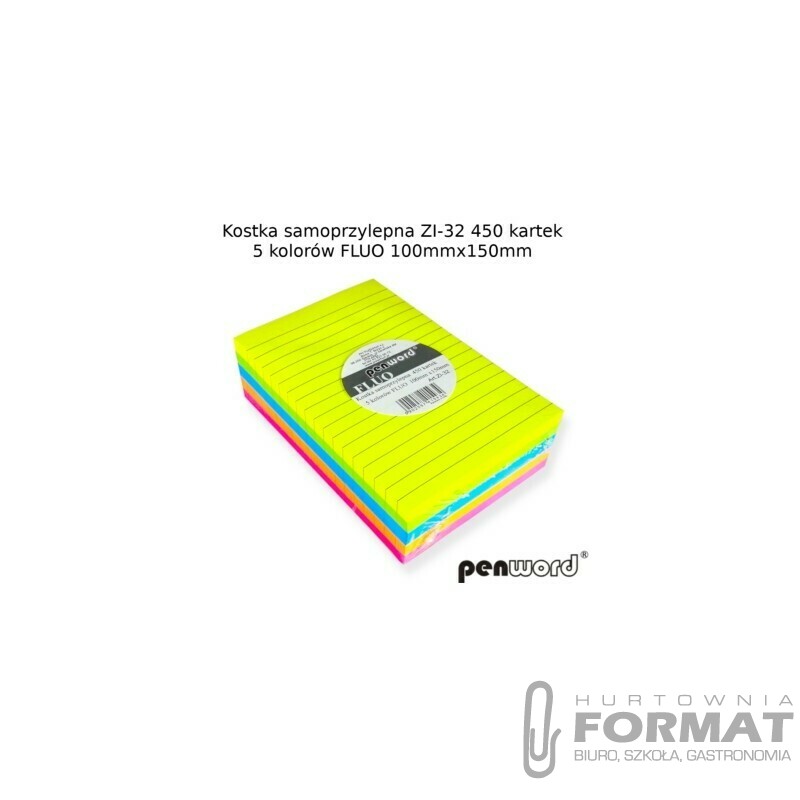 KOSTKA SAMOPRZYLEPNA ZI-32 5 KOLORÓW FLUO 100mmx150mm 450 KARTEK 1