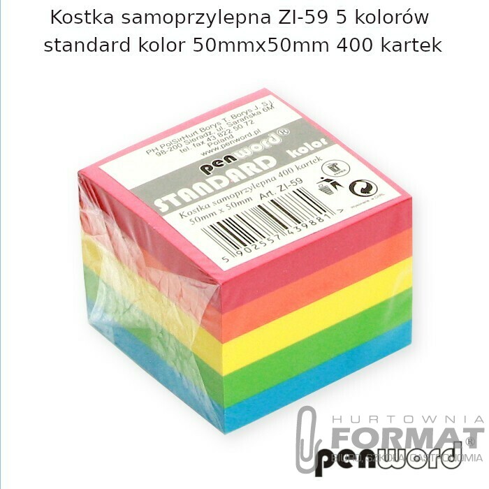 KOSTKA SAMOPRZYLEPNA ZI-59 5 KOLORÓW STANDARD KOLOR 50mmx50mm 400 KARTEK 1
