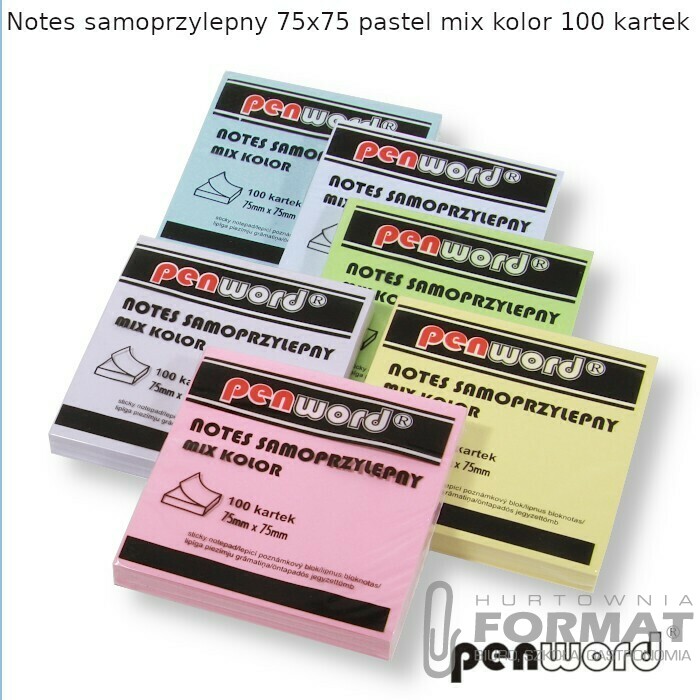 NOTES SAMOPRZYLEPNY 75x75 PASTEL MIX KOLOR 100 KARTEK 1