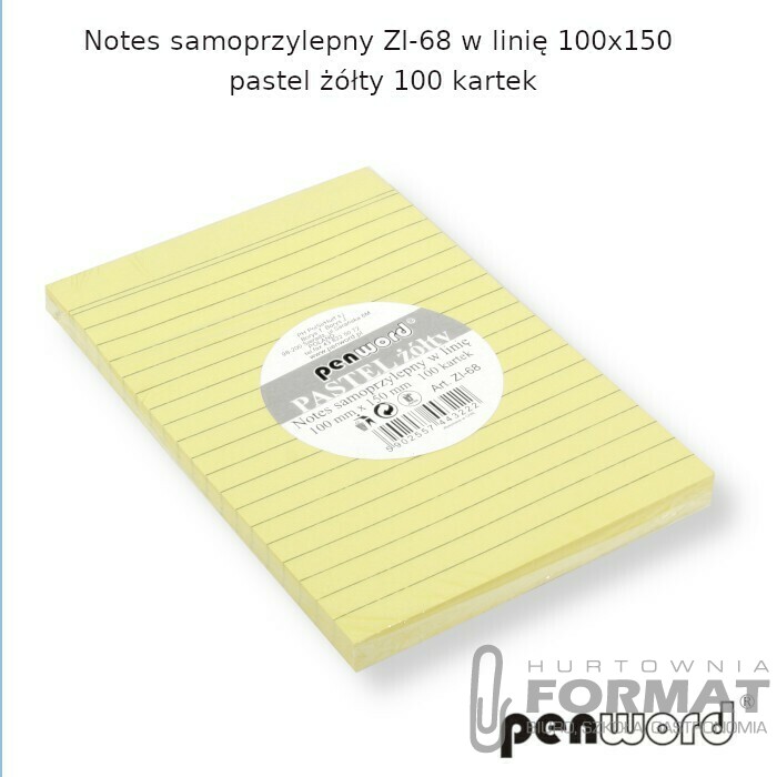 NOTES SAMOPRZYLEPNY ZI-68 W LINIĘ 100x150 PASTEL ŻÓŁTY 100 KARTEK 1