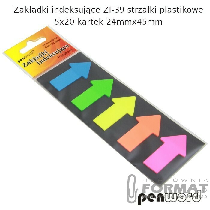 ZAKŁADKI INDEKSUJĄCE ZI-39 STRZAŁKI PLASTIKOWE 5x20 KARTEK 24mmx45mm 1