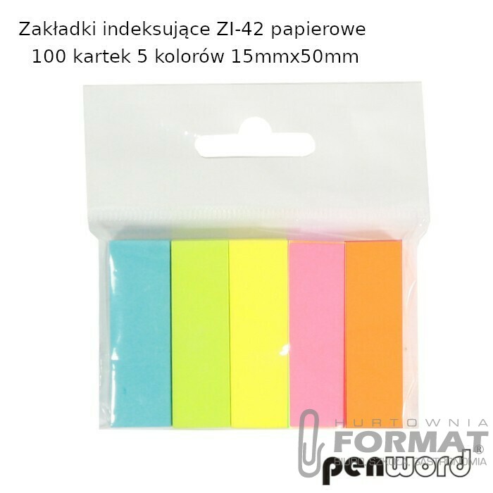 ZAKŁADKI INDEKSUJĄCE ZI-42 PAPIEROWE 100KARTEK 5 KOLORÓW 15mmx50mm 1