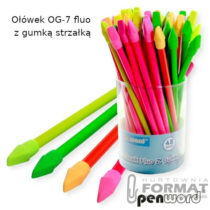OŁÓWEK OG-7 FLUO Z GUMKĄ STRZAŁKĄ 1