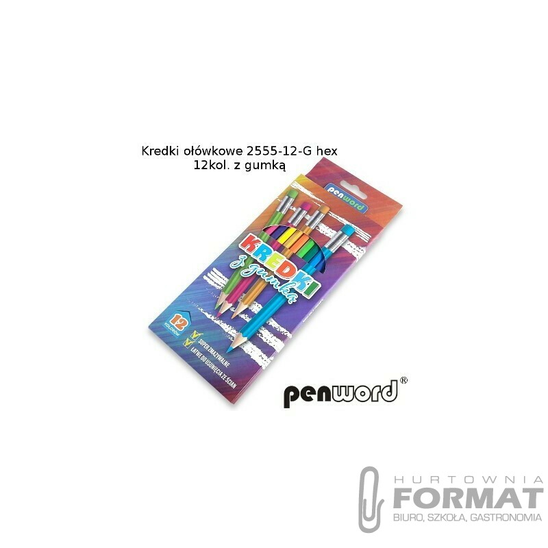 KREDKI OŁÓWKOWE 2555-12-G HEX 12KOL. Z GUMKĄ 1