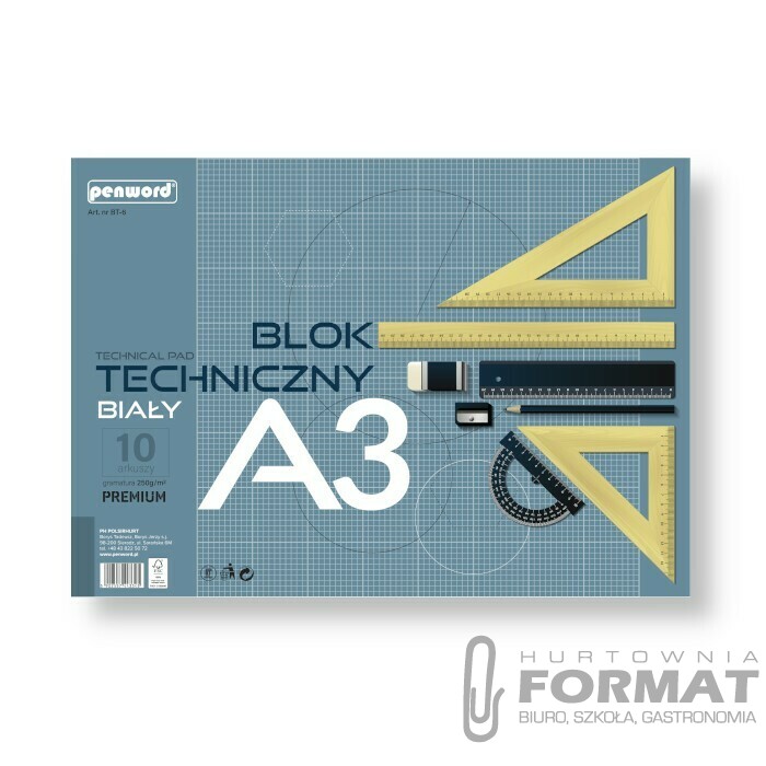 BLOK TECHNICZNY A3 BIAŁY BT-6 250g 10 ARKUSZY PREMIUM 1