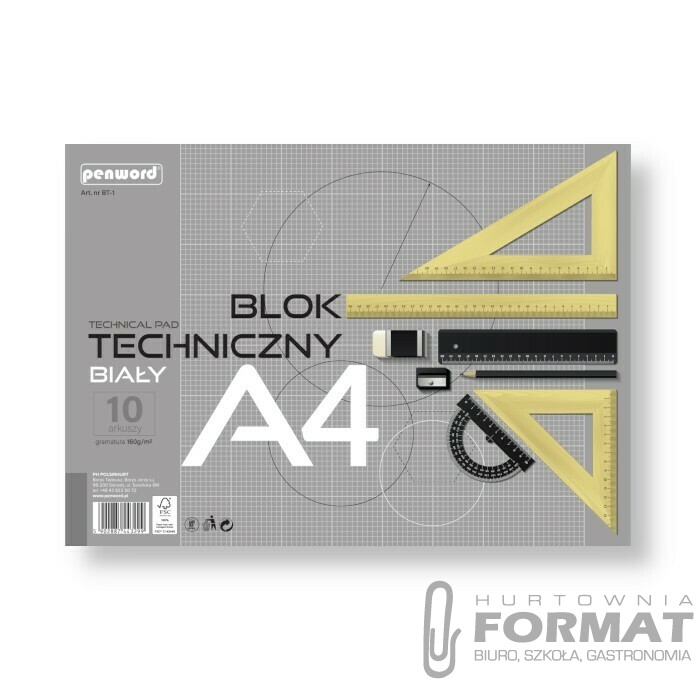 BLOK TECHNICZNY A4 BIAŁY BT-1 160g 10 ARKUSZY PREMIUM 1