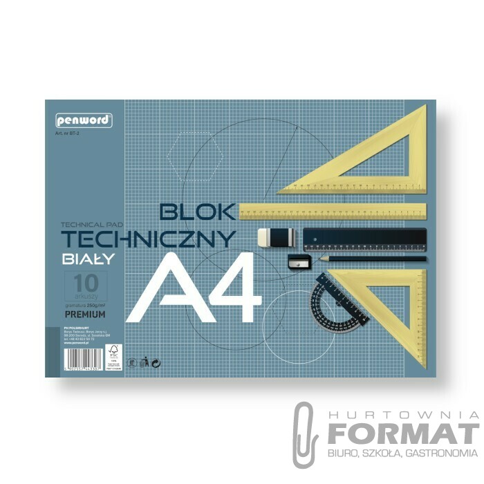 BLOK TECHNICZNY A4 BIAŁY BT-2 250g 10 ARKUSZY PREMIUM 1
