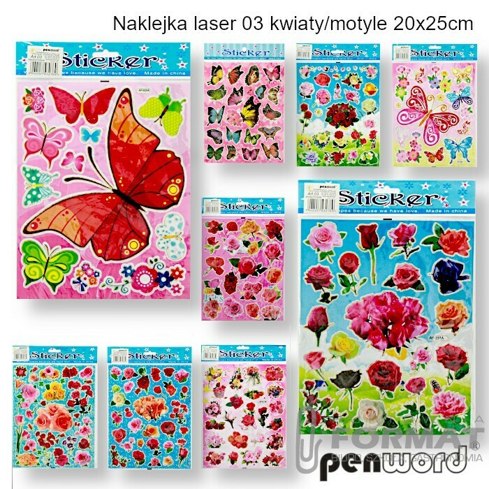 NAKLEJKA LASER 03 KWIATY/MOTYLE 20x25cm 1