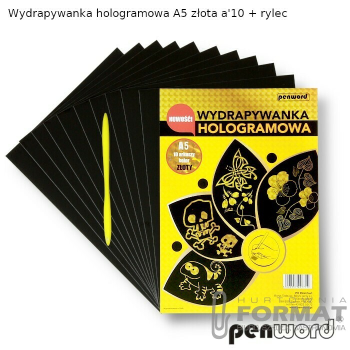 WYDRAPYWANKA HOLOGRAMOWA A5 ZŁOTA a'10 + rylec HP-03 1