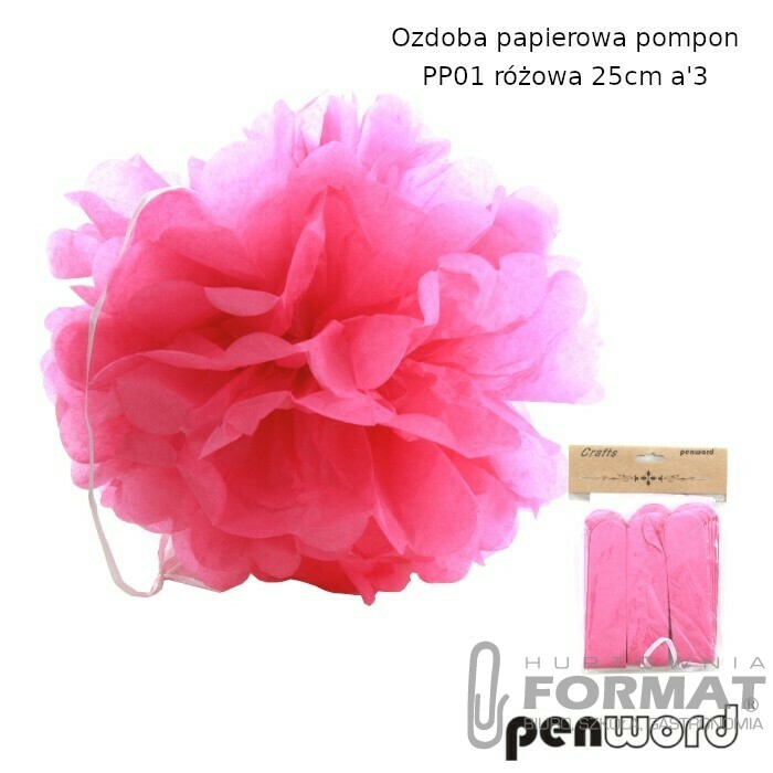 OZDOBA PAPIEROWA POMPON PP01 RÓŻOWA 25cm a'3 1