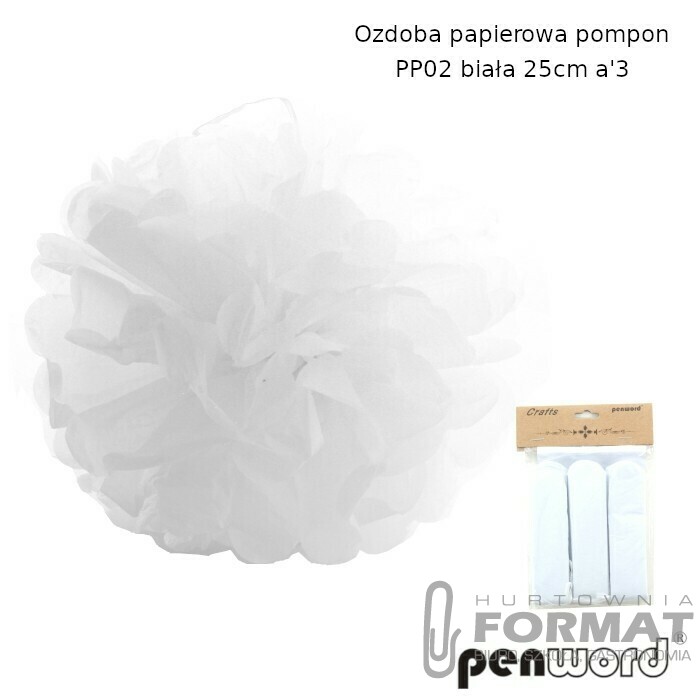 OZDOBA PAPIEROWA POMPON PP02 BIAŁA 25cm a'3 1