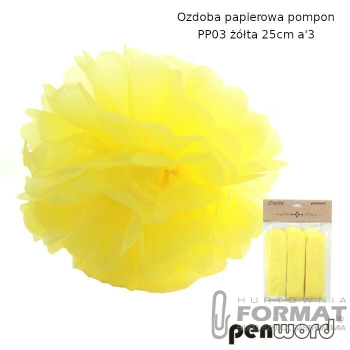 OZDOBA PAPIEROWA POMPON PP03 ŻÓŁTA 25cm a'3 1
