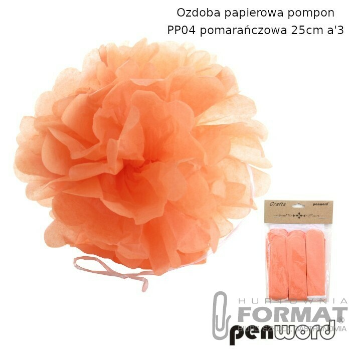 OZDOBA PAPIEROWA POMPON PP04 POMARAŃCZOWA 25cm a'3 1